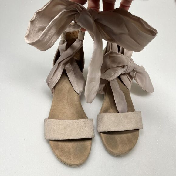 UGG Australia Trina Suede Espadrille Sandals Womens 6 Wedge Ribbon Tie Nude - Picture 5 of 13